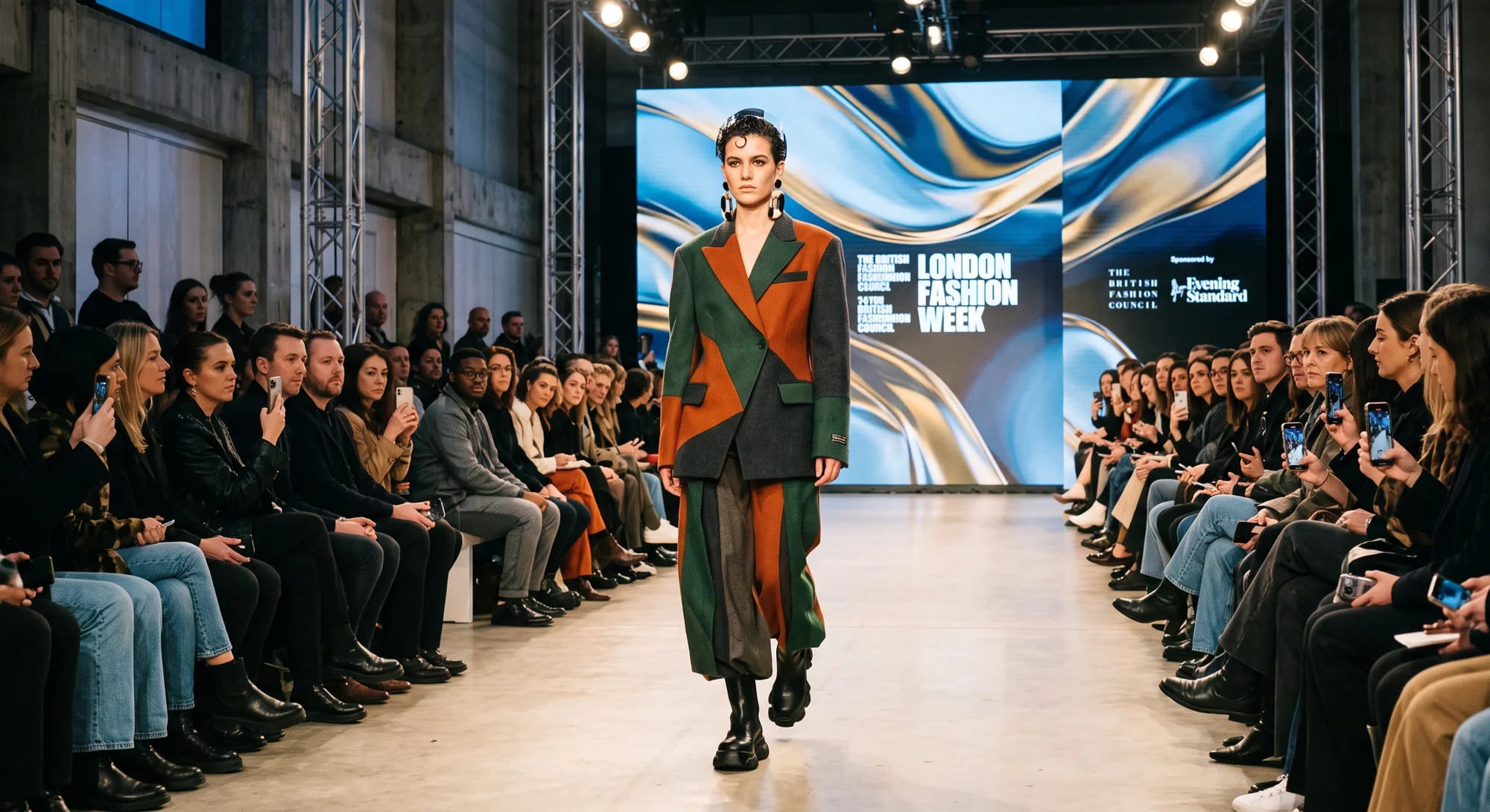 A model on the runway at London Fashion Week
