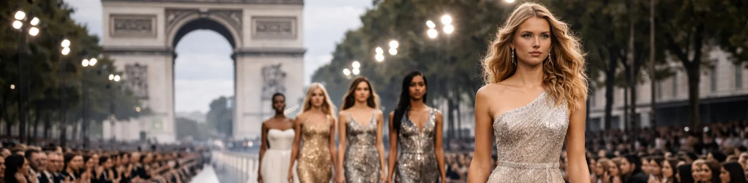 Models on the runway in front of the Arc de Triomphe